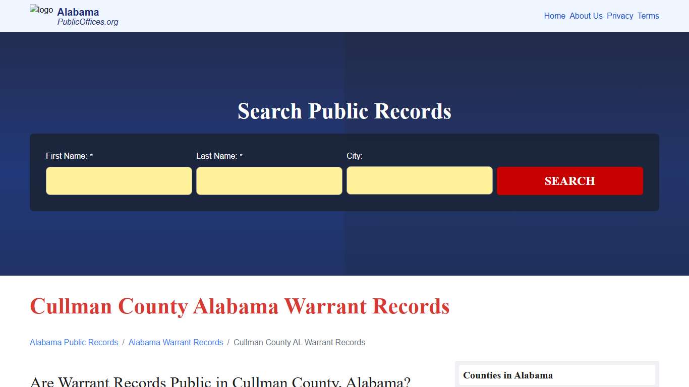Cullman County, AL Warrant Records Search – PublicOffices.org